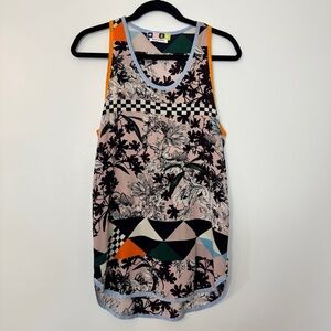 MSGM 100% Silk Blouse Geometric Sleeveless Shirt Top Art Deco Sz 40 Small